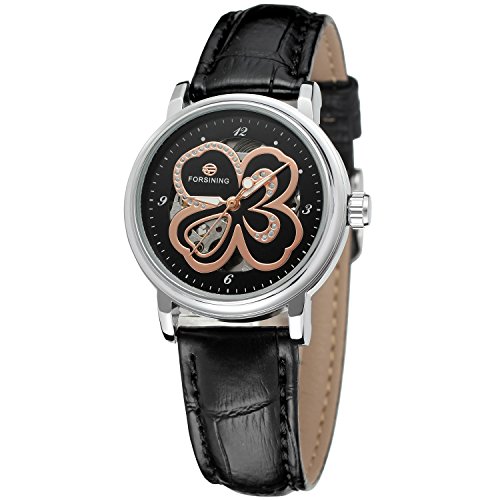 Forsining 여성 Stylish Automatic Self-winding Skeleton 가죽 Strap Analogue Watch FSL8014M3S6