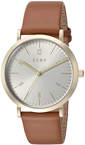 DKNY Womens Minetta Quartz Stainless Steel and Leather Casual Watch, Color:Brown (Model: NY2613)