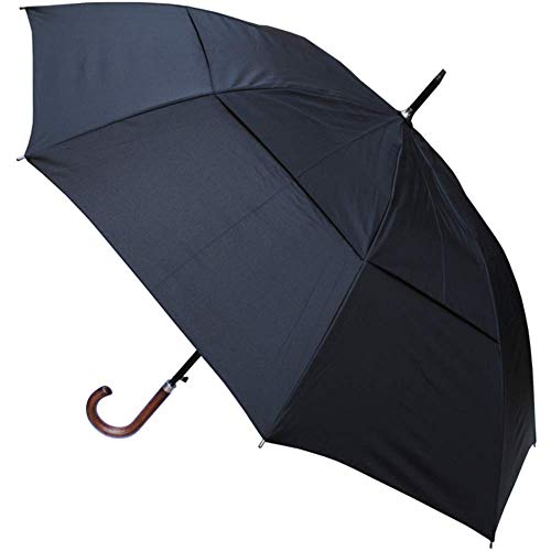 COLLAR CUFFS LONDON - Windproof EXTRA STRONG StormDefender 시티 Umbrella Vented Canopy Auto Solid 우드 Hook Handle Black