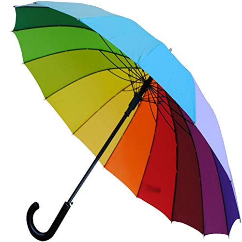 COLLAR CUFFS LONDON - Windproof 60MPH 16 Ribs SUPER-STRENGTH EXTRA STRONG Straight Auto Umbrella Rainbow Canopy