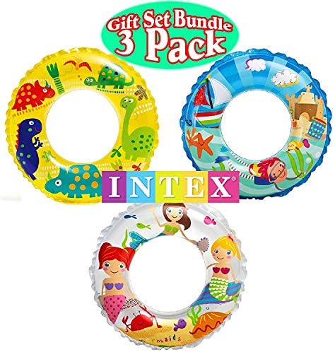 Intex Ocean Reef Transparent Swim Rings Dinosaurs,Mermaid Andbeach Gift Set Bundle-3 Pack