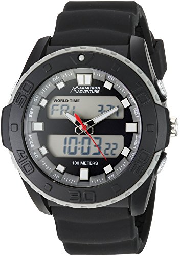 Armitron Adventure Men AD/1009BLK Analog-Digital Chronograph Multi-Function 매트 Silicone Strap 스포츠 Watch