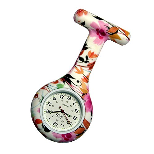 Floral Patterned Nurses Lapel Watch Silicone Infection Control