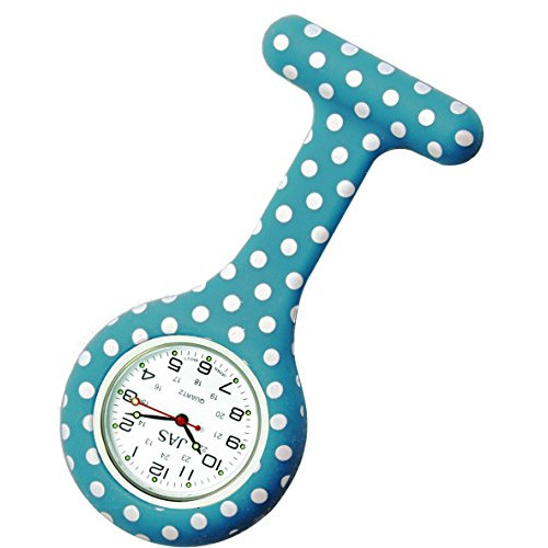 JAS 남녀공용 Nurses Lapel Watch Silicone Infection 컨트롤 Polka Dot - Teal