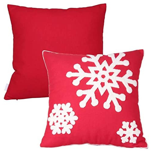 18 x 18 Inch 2PCs Embroideried Pillowcase，Christmas Holiday Falling Snowflake Cotton Linen Throw Pillow Cover Cushion Home Sofa Bed Car Decorative (Blue)