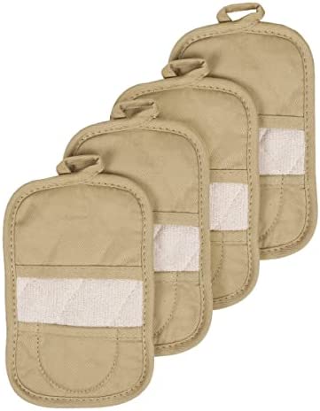 Ritz Royale 컬렉션 100% Cotton Terry Cloth Mitz Dual-Function Pot Holder/Oven Mitt 세트 4팩 Cactus Green