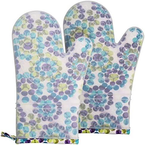 2 Oven Mitts Pot Holders 세트 소프트 Cotton Lining Non-Slip Surface 히트 Resistant Kitchen Microwave Gloves Baking Cooking Grilling BBQ Black