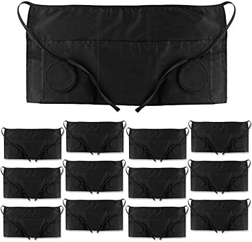 3 Pockets Cotton Half Apron 1팩 24 x 12 inch Kitchen Restaurant Bistro Craft Garden Waist Short Aprons Men 여성 Chef Baker Servers Waitress Waiter Craftsmen Work Uniform Black