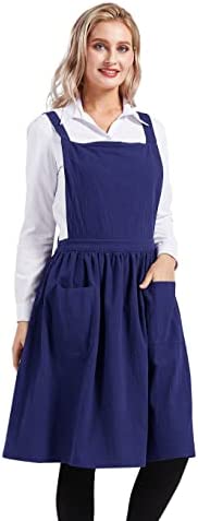 Nanxson 여성 Cotton Bib Apron Solid Color Lovely Work CF3046 Linen one Size