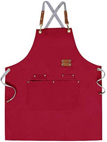 Chef Apron,Cross Back Apron Men 여성 조절되는 Straps Large Pockets,Canvas,M-XXL Black