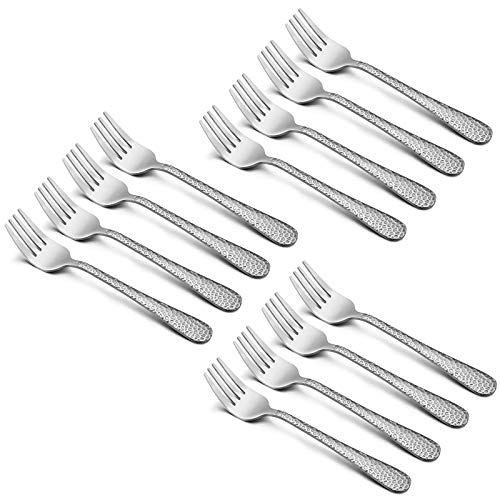 12-Piece 어린이 Toddler Fork 세트 HaWare 스테인레스 스틸 Preschooler Utensils 미니 Flatware Hammered Pattern 성인 Look Cutlery PBA Free Dishwasher Safe