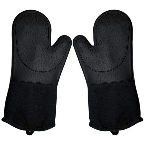 DoMii Extra Long Silicone Oven Mitts Heavy Duty Commercial Grade 히트 Resistant BBQ Gloves Quilted Cotton Lining 2 Pack