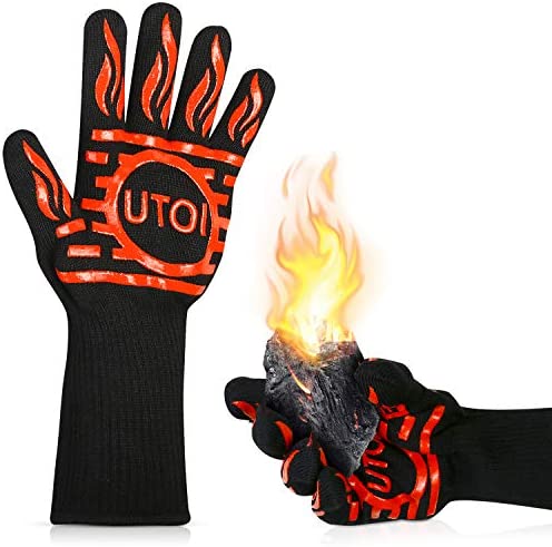 UTOI BBQ Grill Gloves 1472&degF 히트 Resistant Barbecue Oven Mitts Kitchen Garden Grilling Outdoor Cooking Campfire EN407 Certified 1 Pair 13 inch Long Extra Forearm Protection