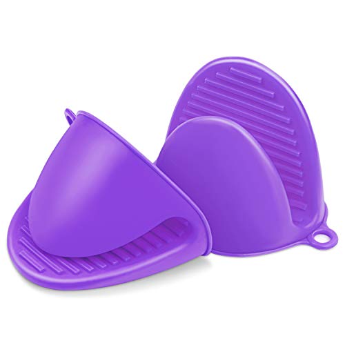 ZXFYE Silicone Cooking Gloves Pot Holder Mitts 히트 Insulation Finger Protector Pinch Grips Kitchen Resistant 1 Pair Purple