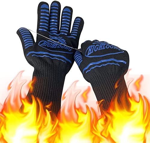 932°F Extreme 히트 Resistant BBQ Oven Safety Gloves - EN407 Certified Thick but Light Weight Kitchen Potholder Outdoors-1 pair 2 pieces set