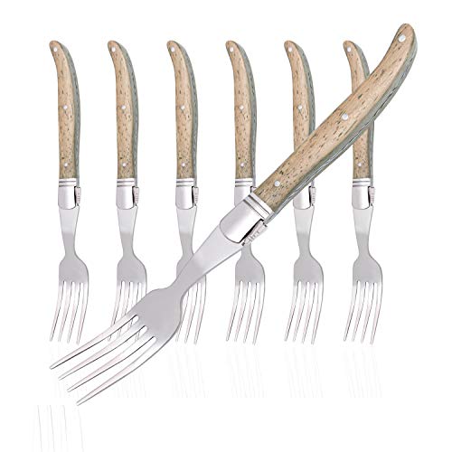 세트 6 Fork Sets Hailingshan Laguiole 스테인레스 스틸 선물 Boxed Heavy Duty Premium Stylish Mirror Polishing Flatware Kitchen Dinner Table Steak Salad Desserts Fruit Forks Set-Oaken 우드 Handle