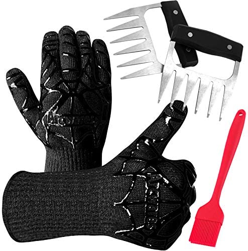 BBQ Grill Gloves 1472℉ NEWEST EN407/EN420 CE 히트 Resistant - Oven Silicone Glove Fireproof Smoker Baking High-temp Barbecue Grilling Potholders Heat-insulated Cooking Mitt X-Long Red
