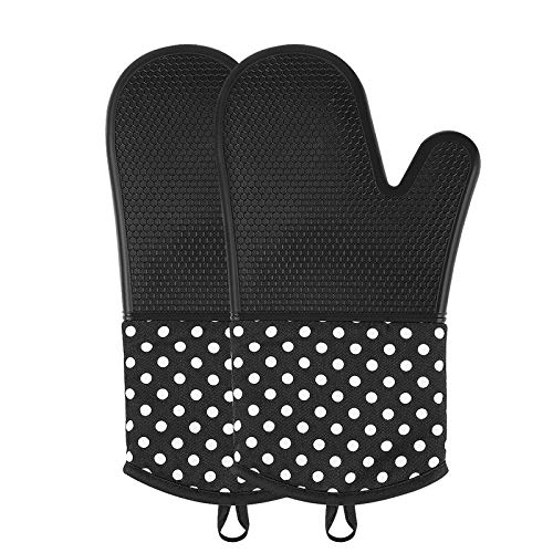 OVAWA Silicone Oven Mitts Extra Long Kitchen Gloves 프로페셔널 히트 Resistant Baking 1 Pair Black
