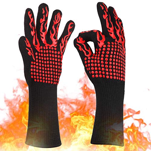 KITHELP BBQ Gloves Grilling 1472℉ Extreme 히트 Resistant Grill Food Grade Kitchen Oven Mitts Silicone Non-Slip Cooking Barbecue Baking Welding Cutting