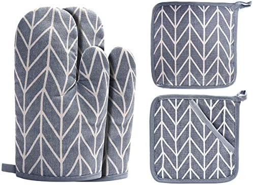 Win Change Oven Mitts Potholders BBQ Gloves-Oven Pot Holders Recycled Cotton Infill Silicone Non-Slip Cooking Gloves Baking Grilling 4-Piece Set,Black