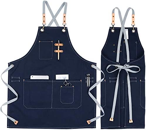 COOLYOUTH Cotton Apron Men 여성 Chef BBQ Grill Work Shop Aprons 조절되는 Strap Grey