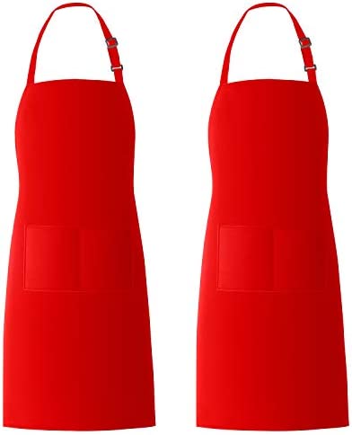 Xornis 2팩 조절되는 Bib Apron 2 Pockets Cooking Kitchen Restaurant Bar Chef 남녀공용 Aprons 여성 Men 매트 Polyester