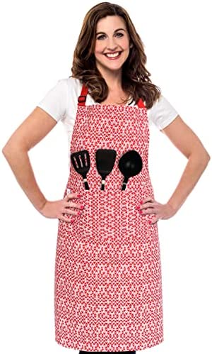 Ruvanti Chef Apron 여성 .100% Cotton Cute Kitchen Aprons Pockets Plus Size 28 X 36 &ldquo 조절되는 Neck Strap Long Ties. Fall/Orange/Halloween/Thanksgiving Cooking &Baking
