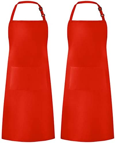 Syntus 2팩 조절되는 Bib Waterdrop Resistant 2 Pockets Cooking Kitchen Aprons 여성 Men Chef Black