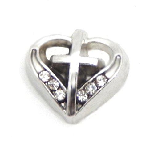 Cherityne 실버 Toned Cross Heart Rhinestones Floating Charm Locket Pendants