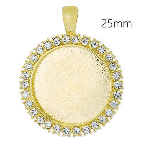 14K 골드 Plated 25mm Blank Bezel Pendant Trays Rhinestone-10pcs/lot