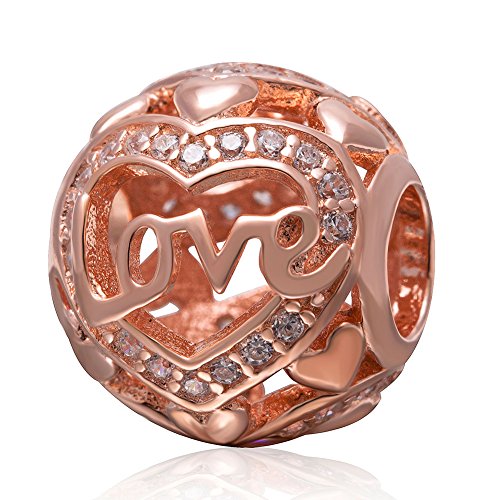 Rose 골드 Plated Openwork Love Charm 925 Sterling 실버 Heart Beads fit Pandora Charms Bracelets