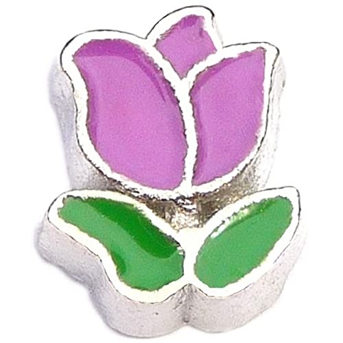 Purple Tulip Floating Locket Charm