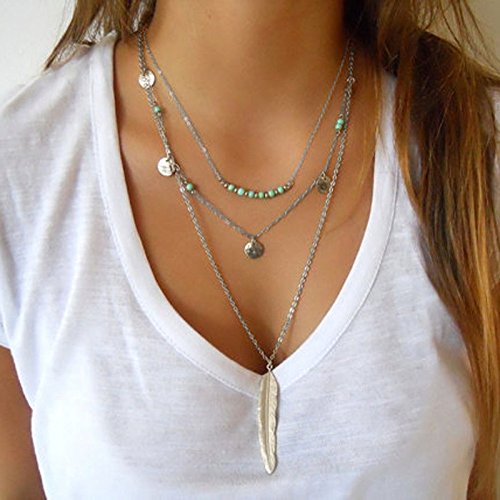 Amiley Summer Bohemia Multilayer Irregular Pendant Chain Statement Necklace