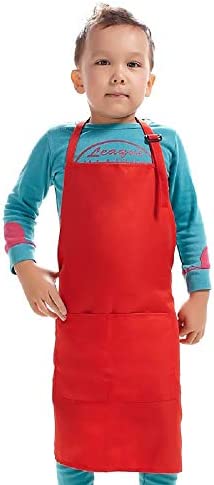 H.BETTER 어린이 Apron 조절되는 Strap 2 Pockets Bib Aprons 소녀 소년 Painting Cooking Crafts Backing Kitchen 남녀공용 Green