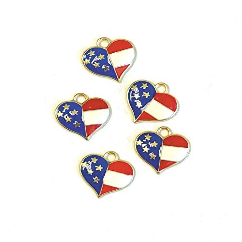 Linpeng American Flag 5팩 Heart Charms Gold