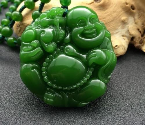 Natural 그린 Hand-carved Chinese Hetian Jade maitreya Pendant + Rope Necklace