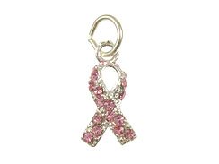 925 Sterling 실버 Breast Cancer Awareness Ribbon Charm Pink Swarovski Crystals - 17x9mm