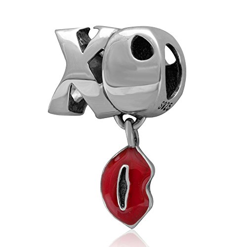 Red lips Dangle 925 Sterling 실버 Letter ‘XO’ Beads fit DIY Charms Bracelets