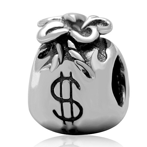 925 Sterling Silver Beads Dollar Pocket Money Bag Charms for DIY Charms Bracelet