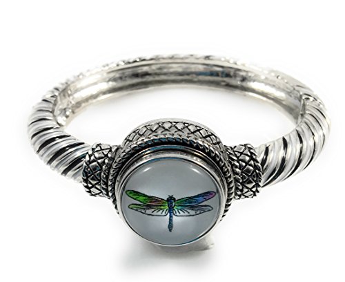 Snap Charm Bracelet Hinged Cuff Fits Skinny to Average Wrists Includes Dragonfly Snap