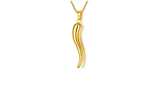 Chengc 14k Real Yellow Gold Men Women Pendant Italian Horn Charm Chili Pepper Pendant