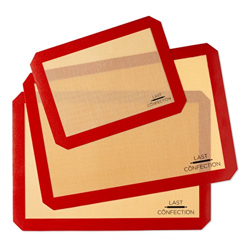 Last Confection Silicone Baking Mat - 세트 3 Non-Stick 프로페셔널 Food Safe Tray Pan Liners 2 Half Sheet 11-5/8" x 16-1/2" 1 Quarter 8-1/2" 11-1/2"