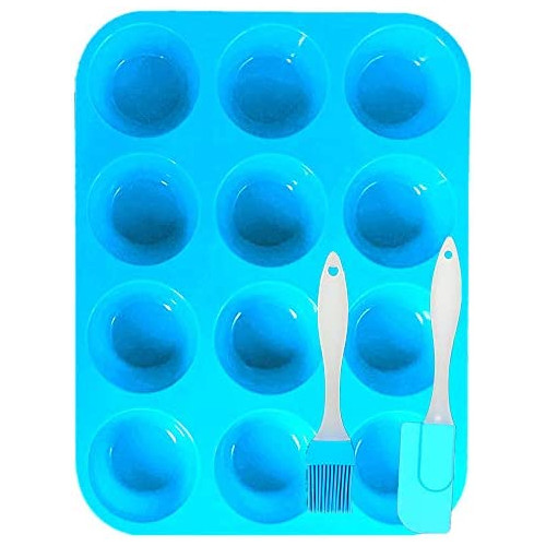 12 컵 Silicone Muffin Pan Spatula Tins Non-stick Cupcake Baking Cups Egg Molds