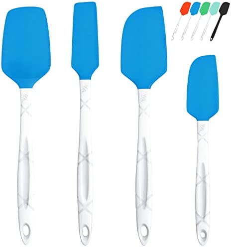 M KITCHEN WORLD 히트 Resistant Silicone Spatulas 세트 - Rubber Spatula Kitchen Utensils Non-Stick Cooking Baking Mixing 인체공학적 Dishwasher Safe Bakeware 4 Orange