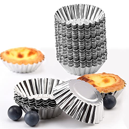Tosnail 50 Pieces Aluminum Egg Tart Mold Small Tart Pie Tin Mini Cupcake Cake Muffin Cookie Mold Baking Cups