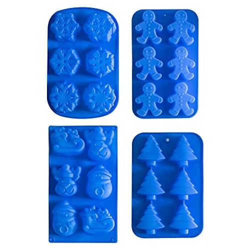 IHOMECOOKER 4PC Silicone Christmas Baking Mold Set Christmas Tree Snowflakes Snowman Cake Mold,bath bombs,Soap Mold Set