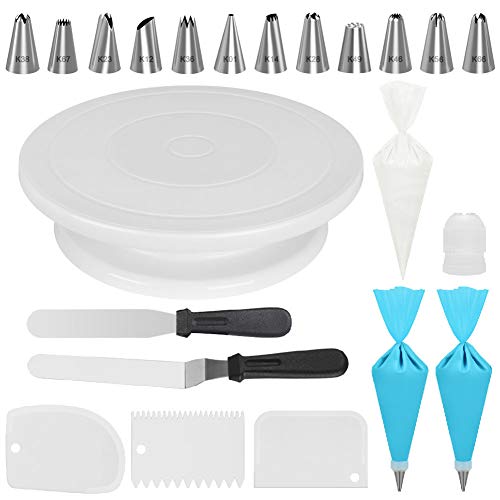 Kootek Cake Decorating Kits Supplies Turntable 12 Numbered Tips 2 Icing Spatula 3 Smoother Silicone Piping 가방 50 Disposable Pastry Bags 1 Coupler