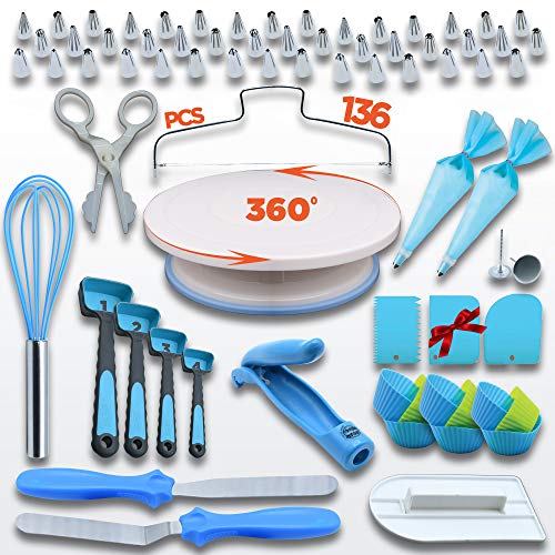 Cake Decorating Kit - Supplies Baking Turntable Piping Bags -Russian Tips 세트 Cupcake Tools & More
