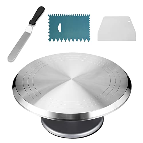 TANGCHU Sl Round Cake Revolving Turnable 12Stand Icing Spatula & Decorating Comb Non Slip Rubber Base Durable 알루미늄 Rotating F 생일 s Decorati