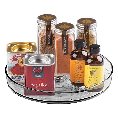 mDesign Plastic Lazy Susan Turntable Food Storage Container Cabinets Pantry Refrigerator Countertops - Spinning Organizer Spices Condiments Baking Supplies 9" Round Smoke Gray